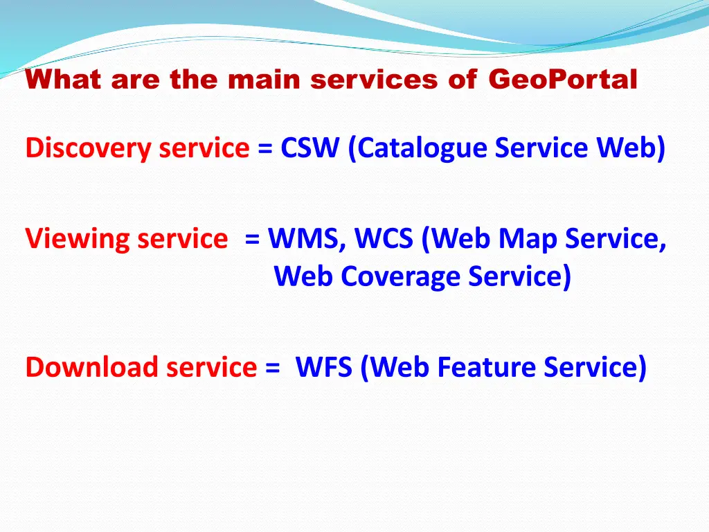 what are the main services of geoportal