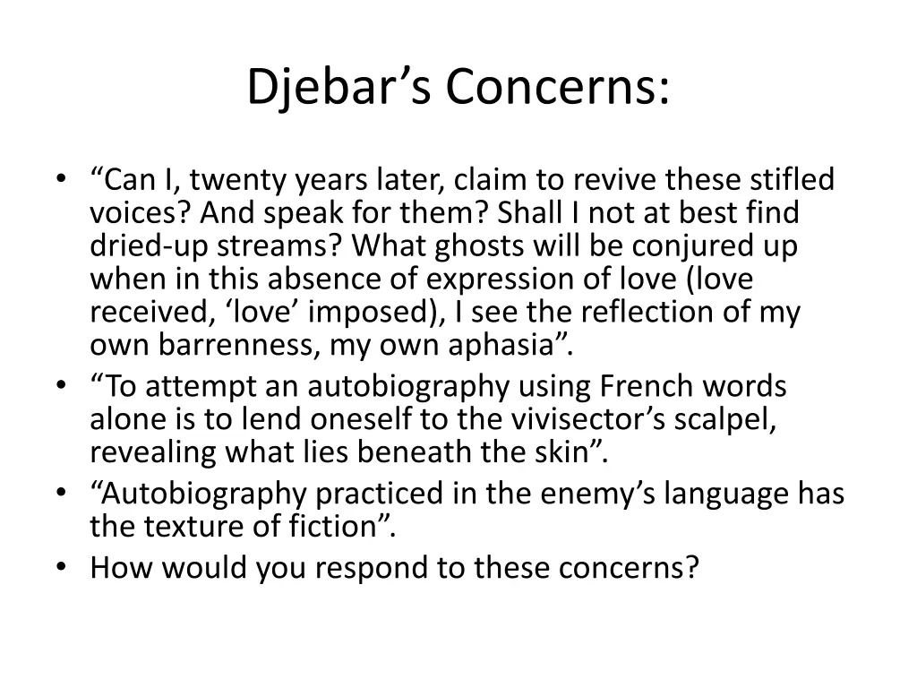 djebar s concerns