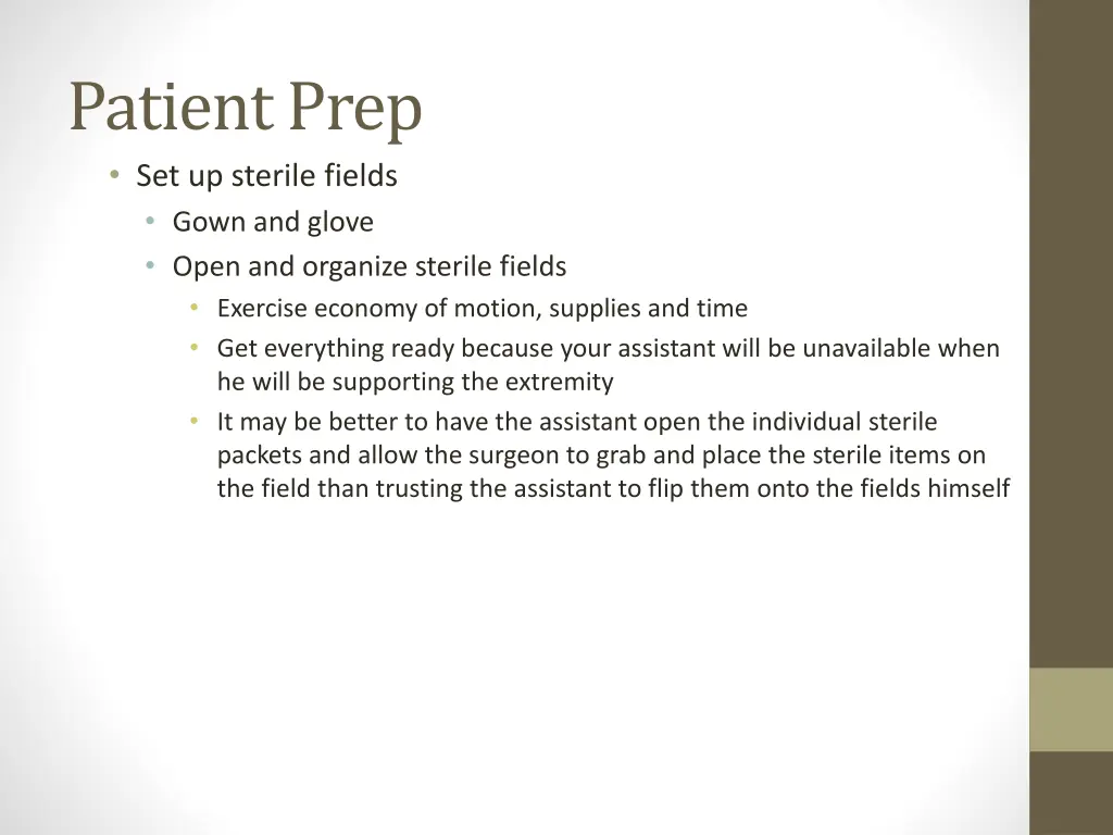 patient prep set up sterile fields gown and glove