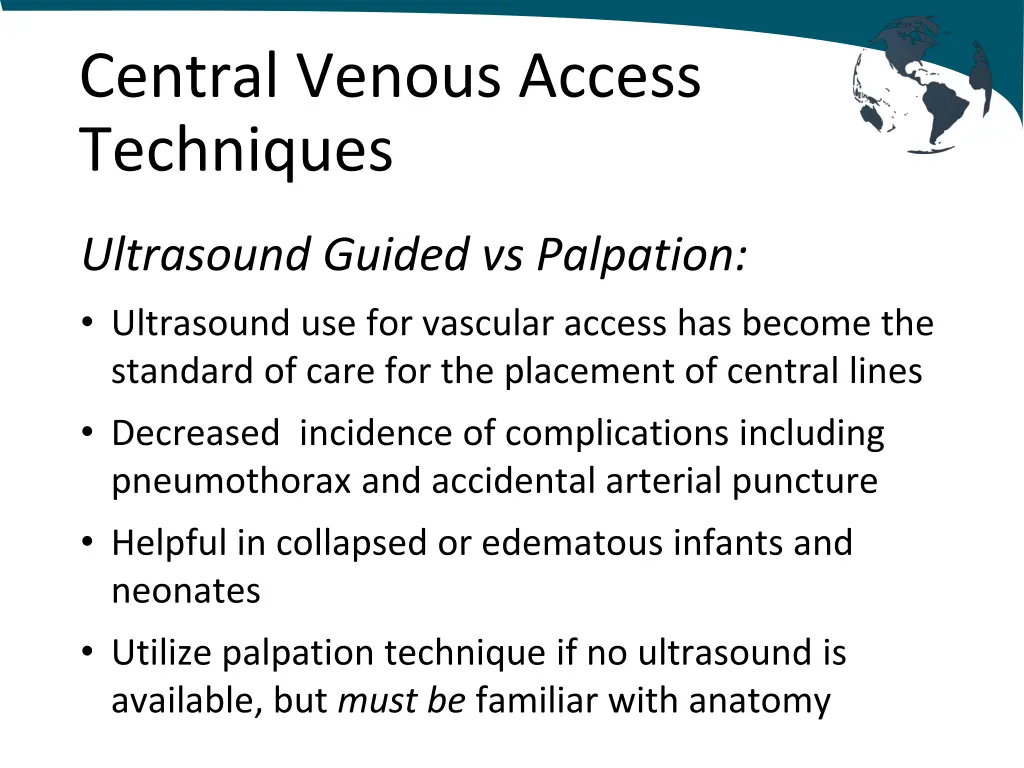 central venous access techniques