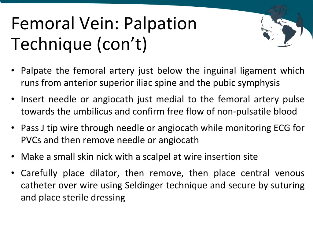 femoral vein palpation technique con t