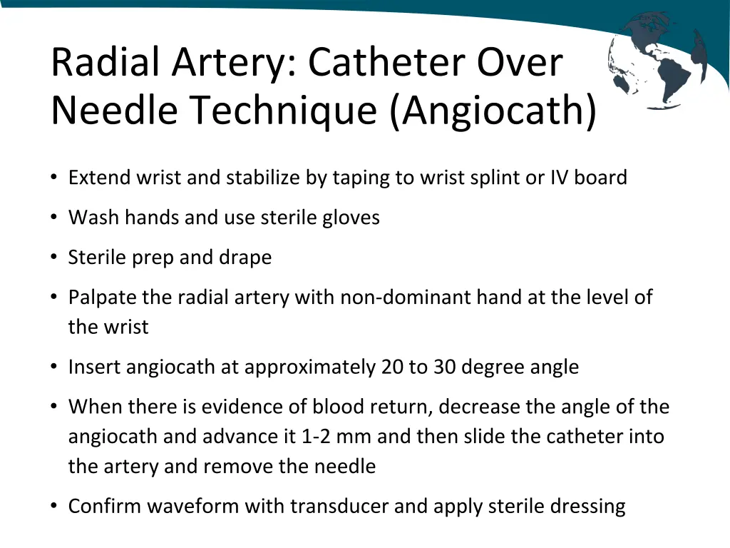 radial artery catheter over needle technique