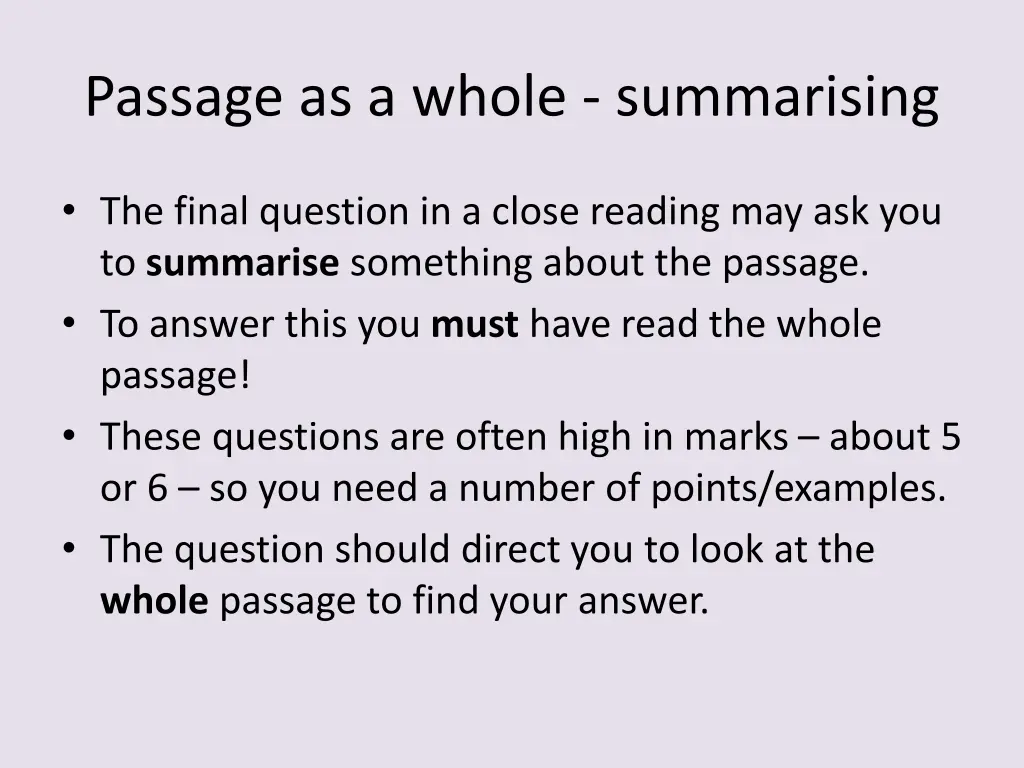 passage as a whole summarising