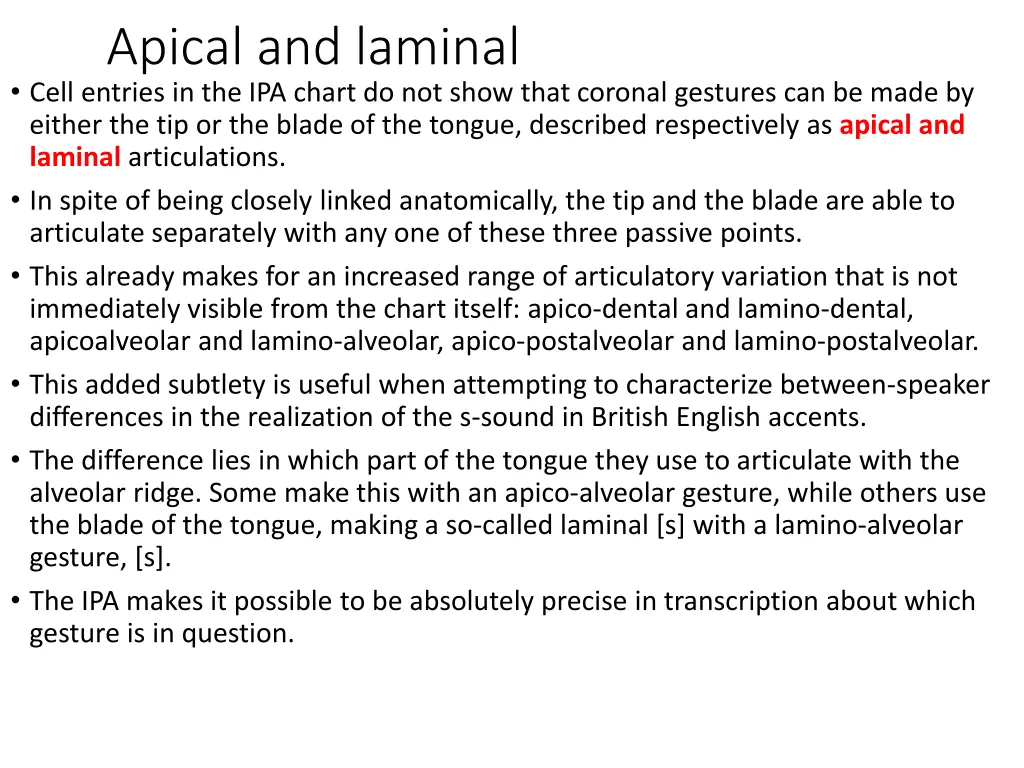 apical and laminal cell entries in the ipa chart