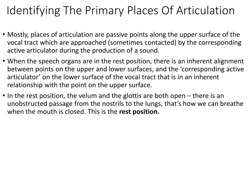 identifying the primary places of articulation