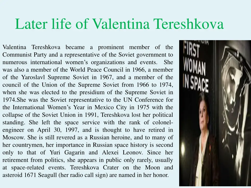 later life of valentina tereshkova