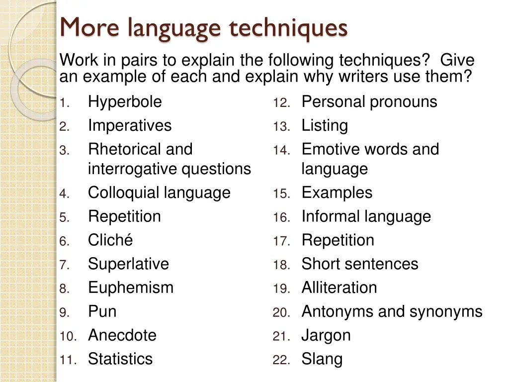 more language techniques work in pairs to explain