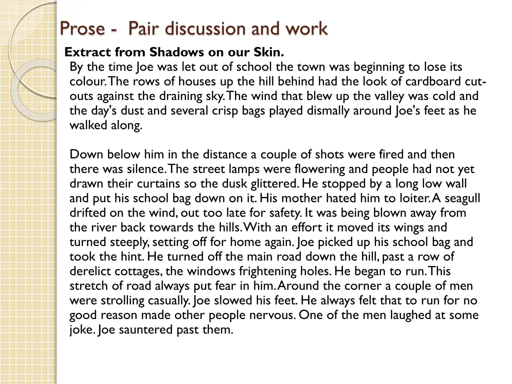 prose pair discussion and work extract from