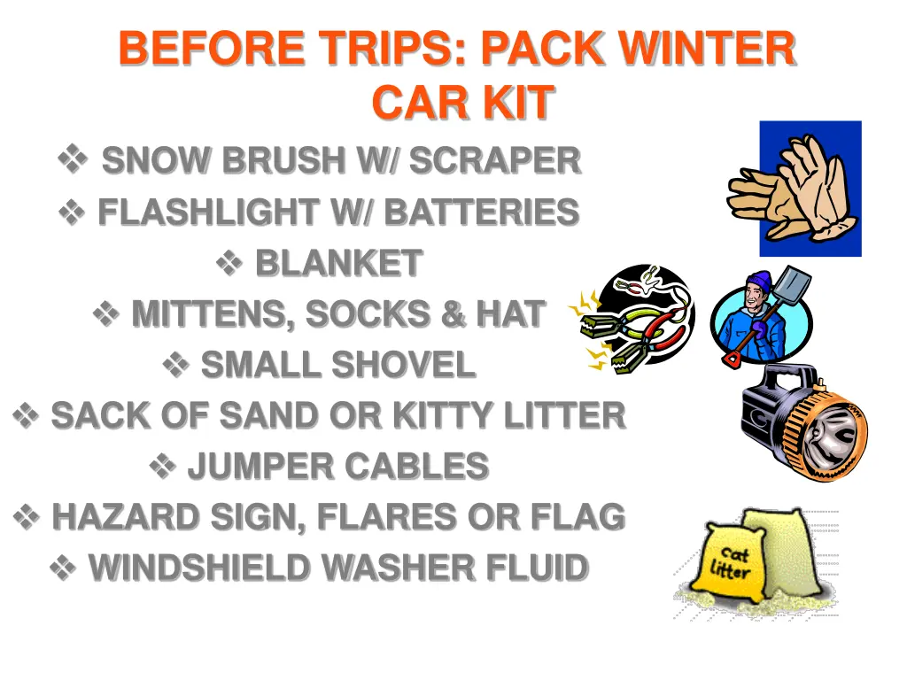 before trips pack winter car kit snow brush