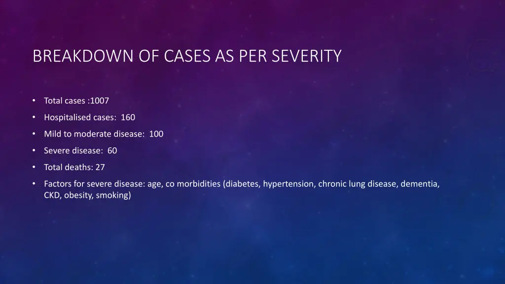 breakdown of cases as per severity