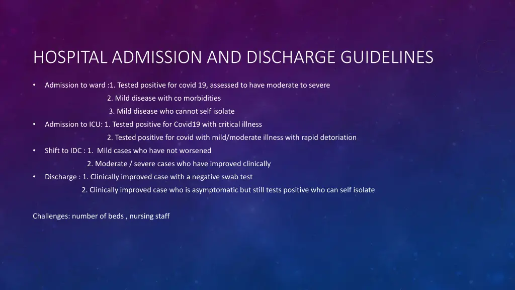 hospital admission and discharge guidelines