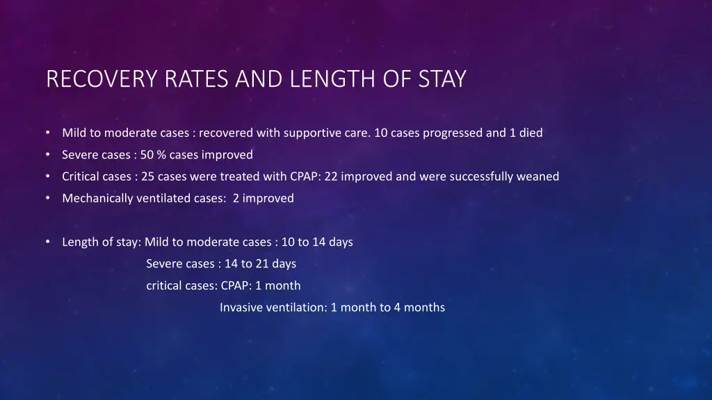 recovery rates and length of stay