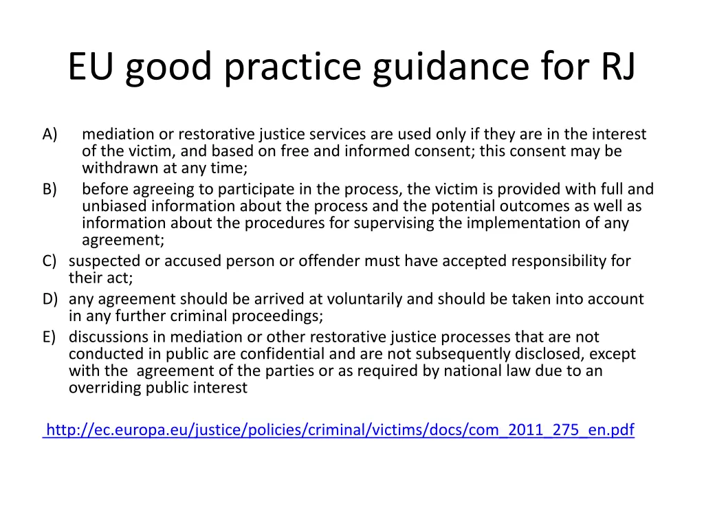 eu good practice guidance for rj