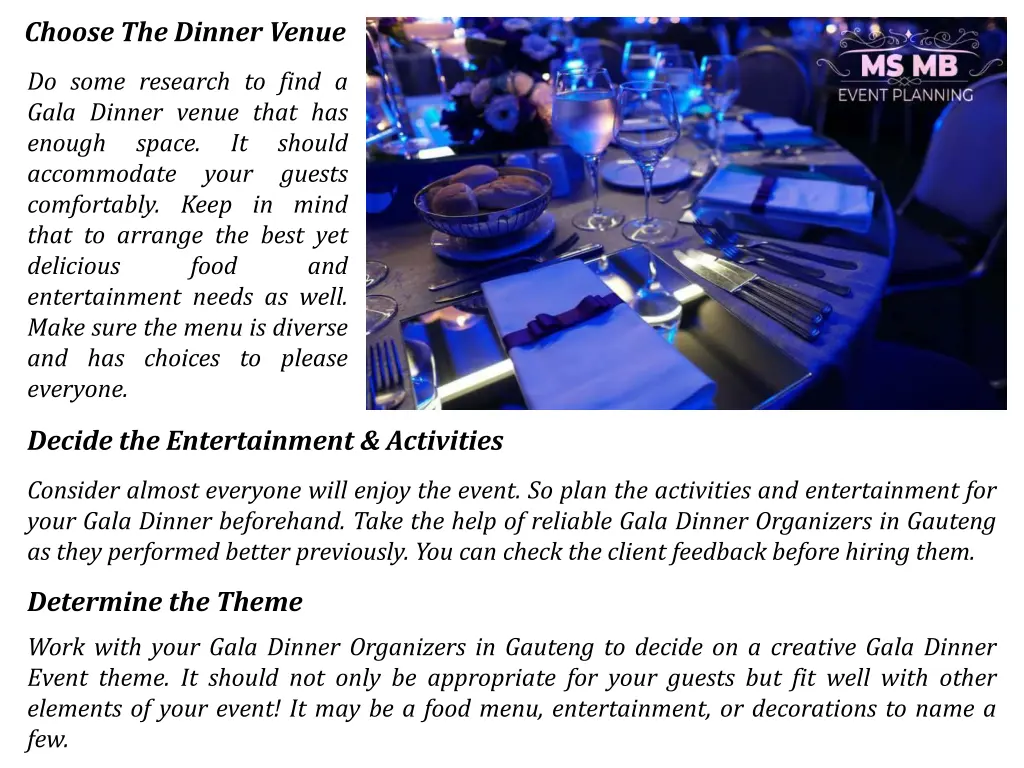 choose the dinner venue