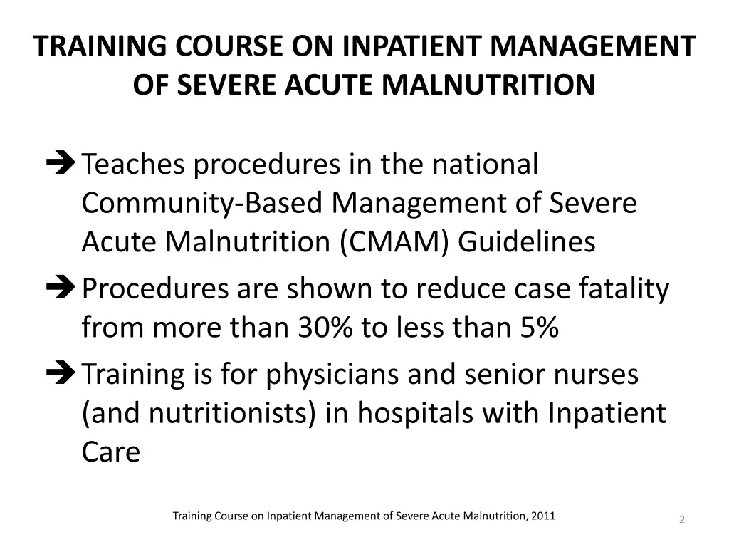 training course on inpatient management of severe 1