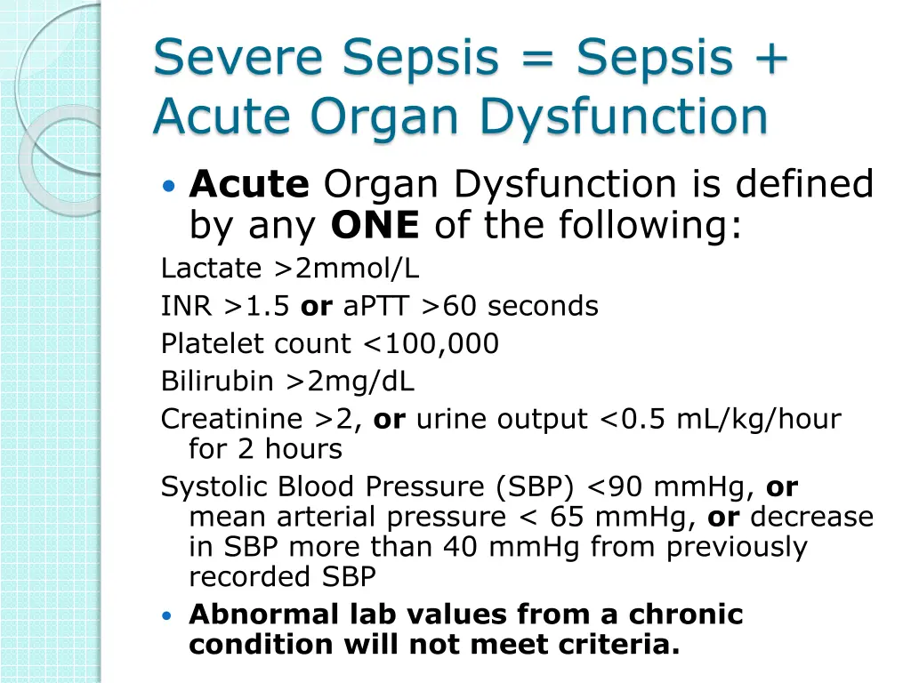 severe sepsis sepsis acute organ dysfunction