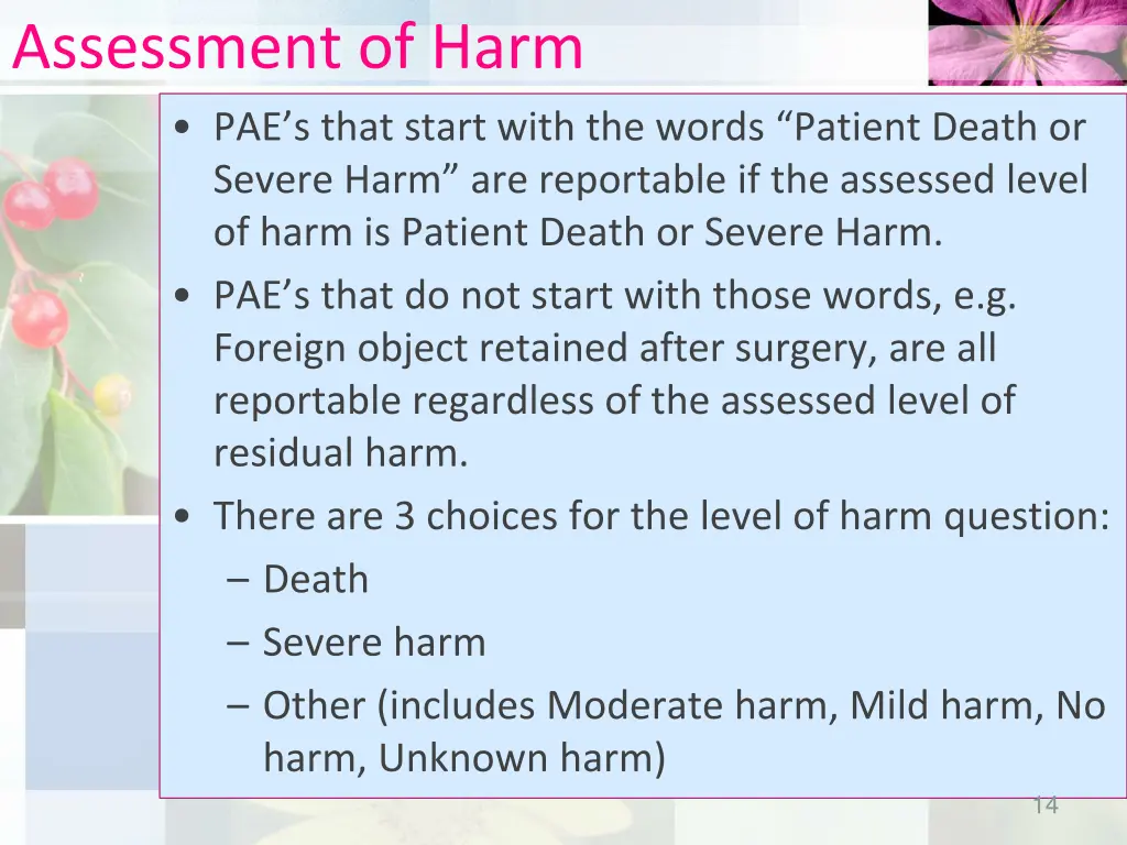 assessment of harm