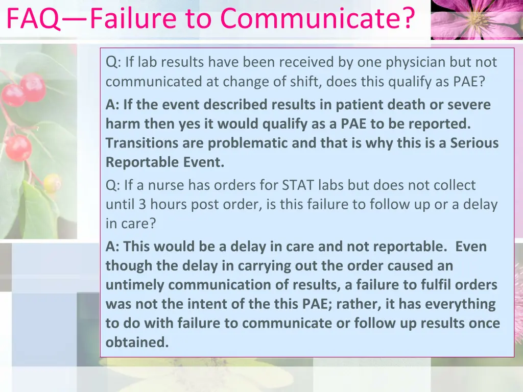 faq failure to communicate