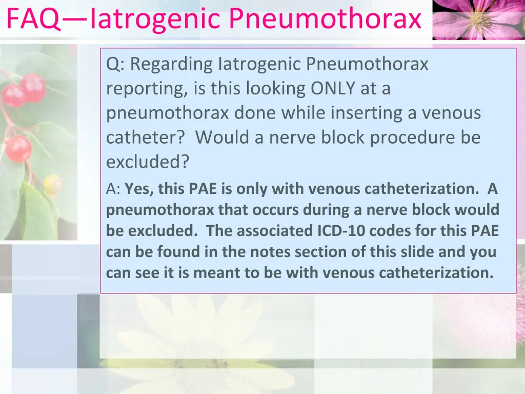 faq iatrogenic pneumothorax