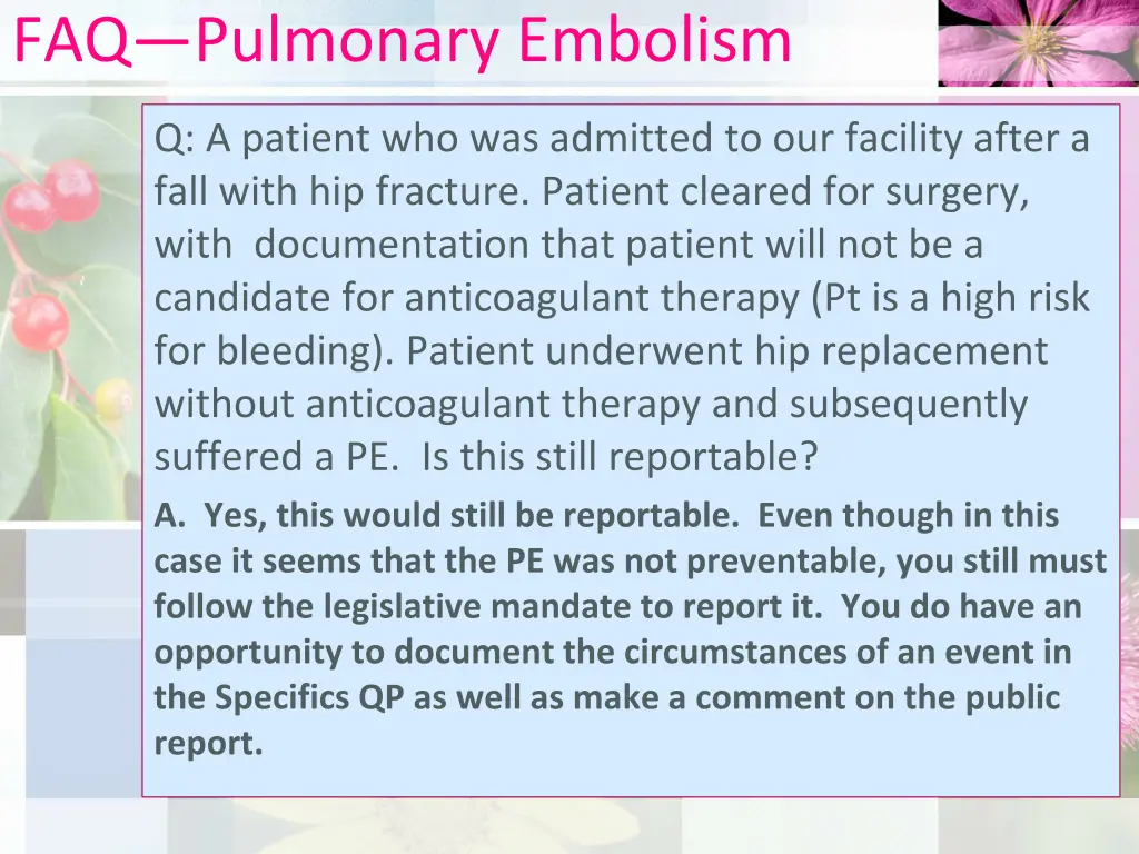 faq pulmonary embolism