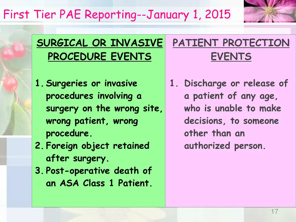 first tier pae reporting january 1 2015