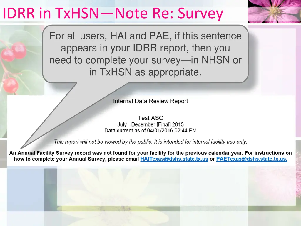 idrr in txhsn note re survey