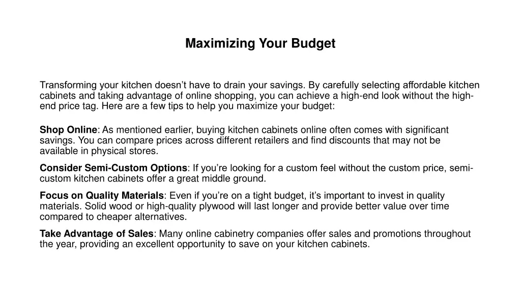 maximizing your budget