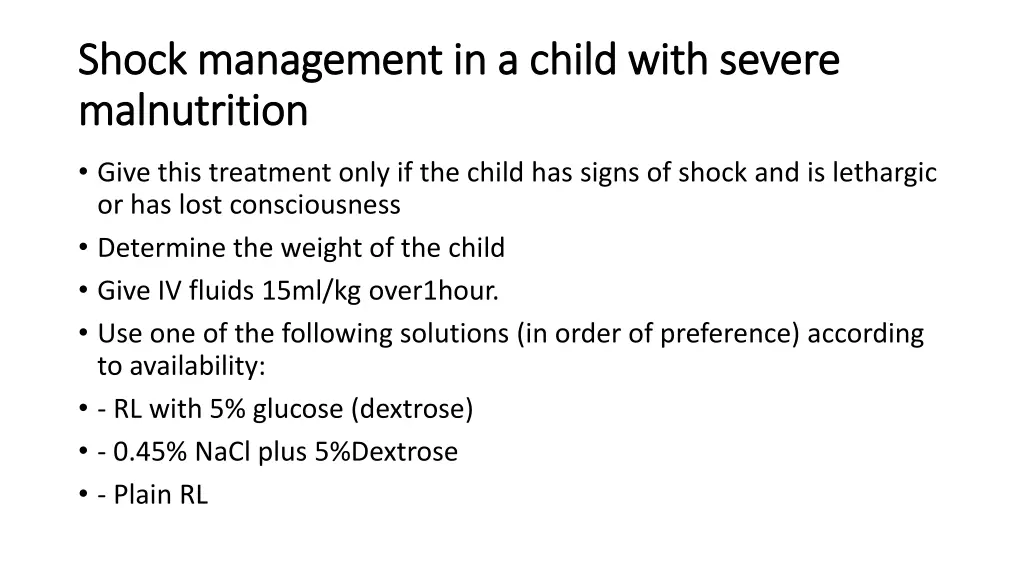 shock management in a child with severe shock