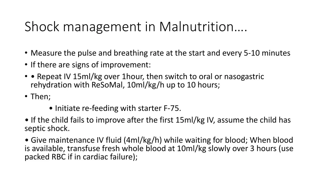 shock management in malnutrition