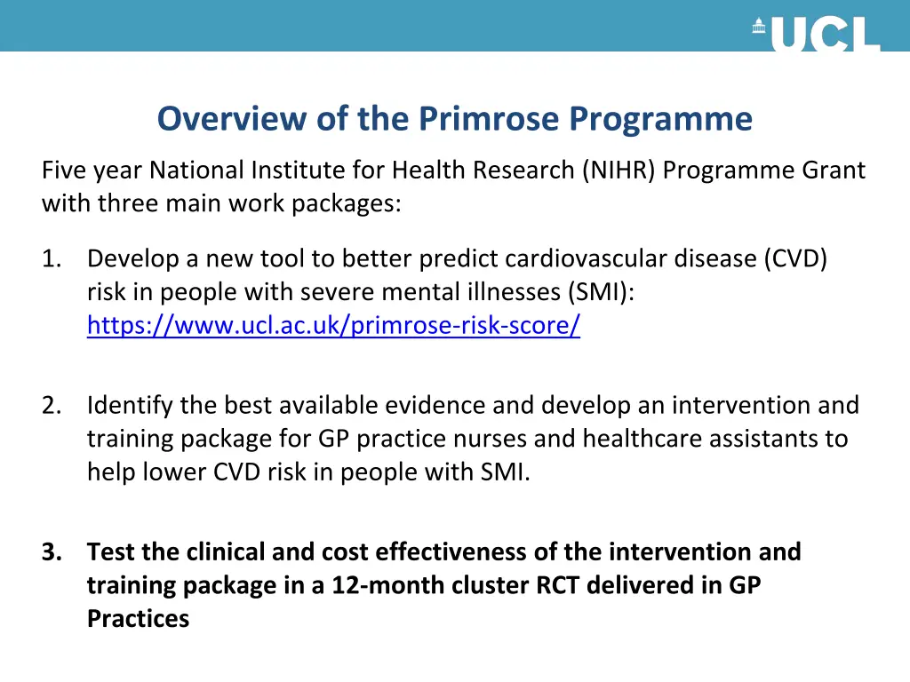 overview of the primrose programme