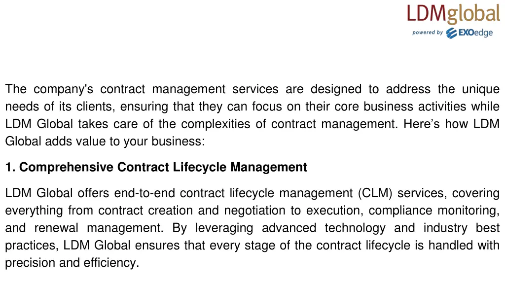 the company s contract management services