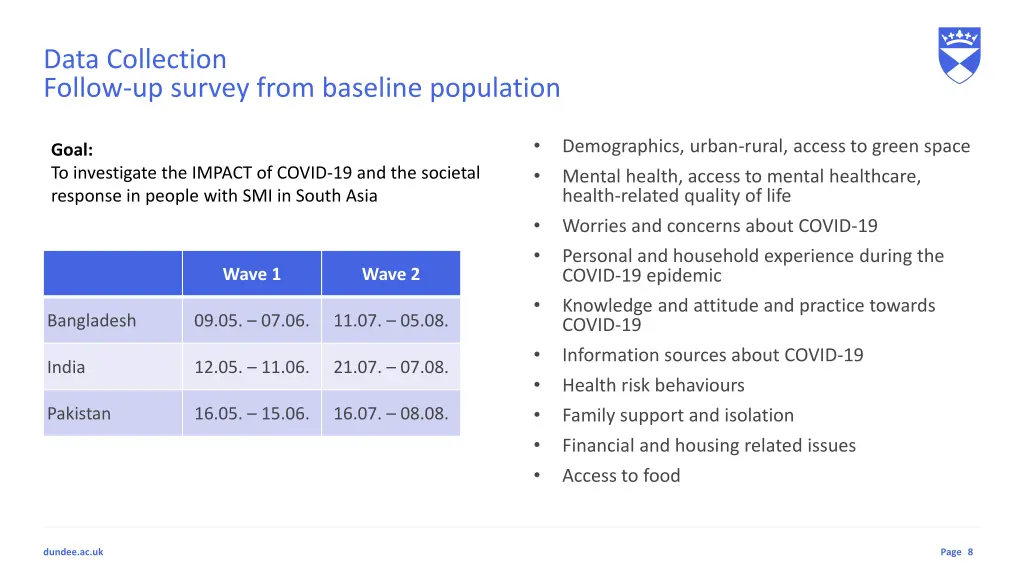 data collection follow up survey from baseline