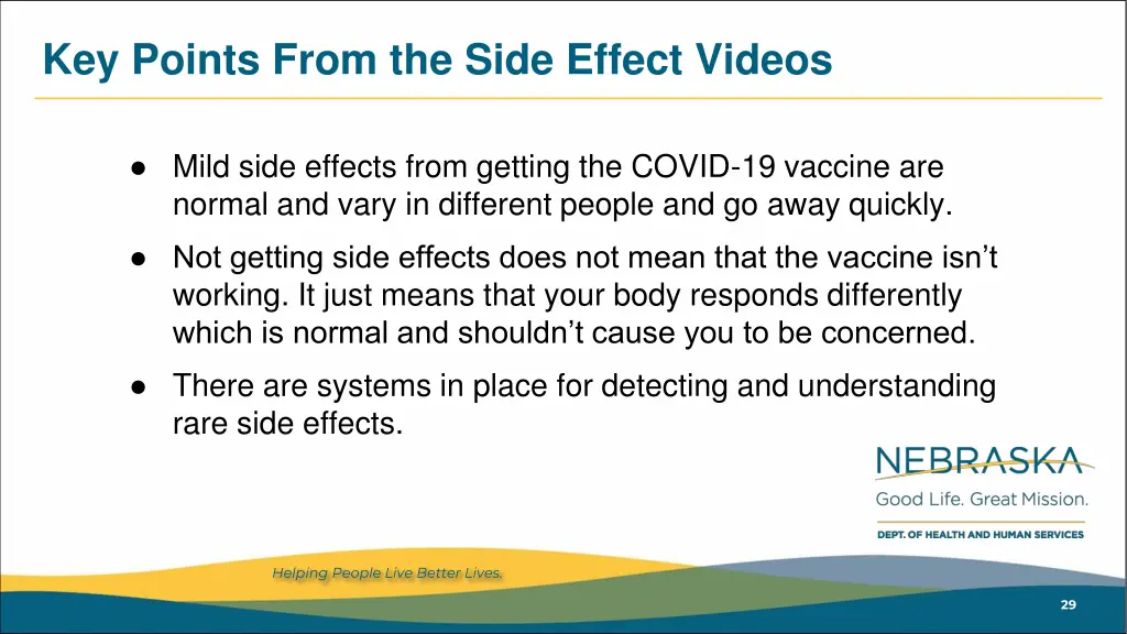 key points from the side effect videos