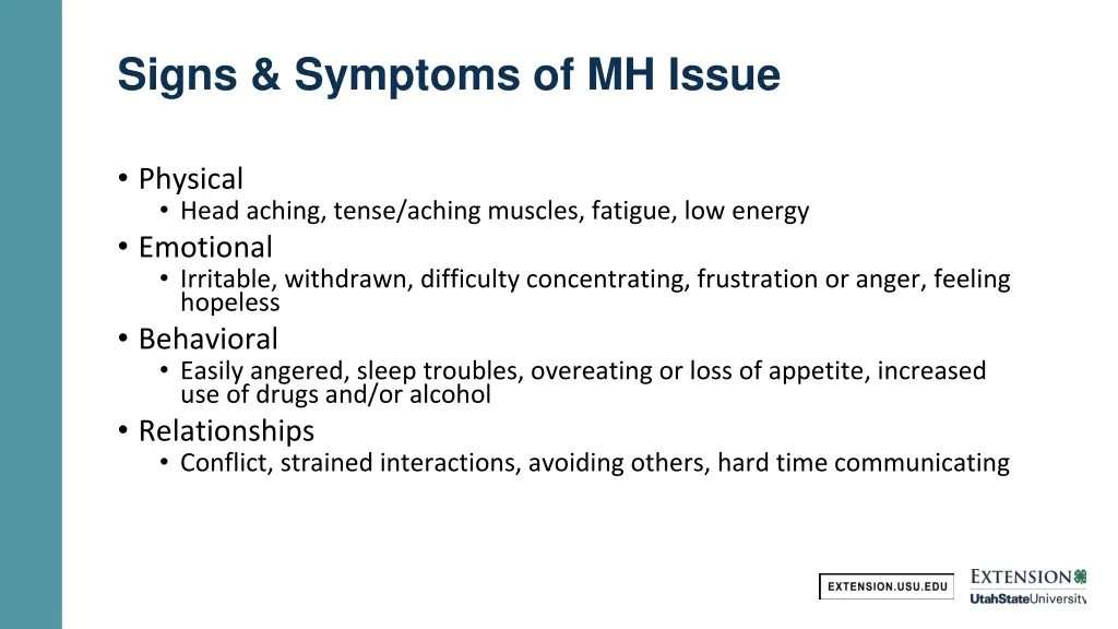 signs symptoms of mh issue