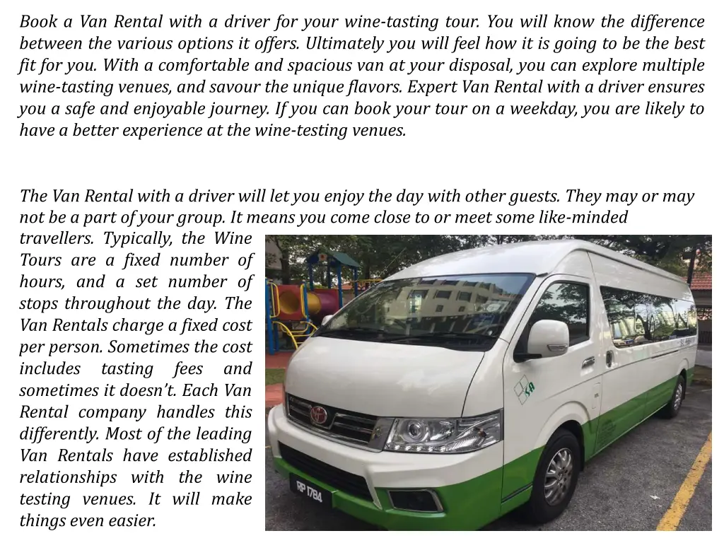 book a van rental with a driver for your wine