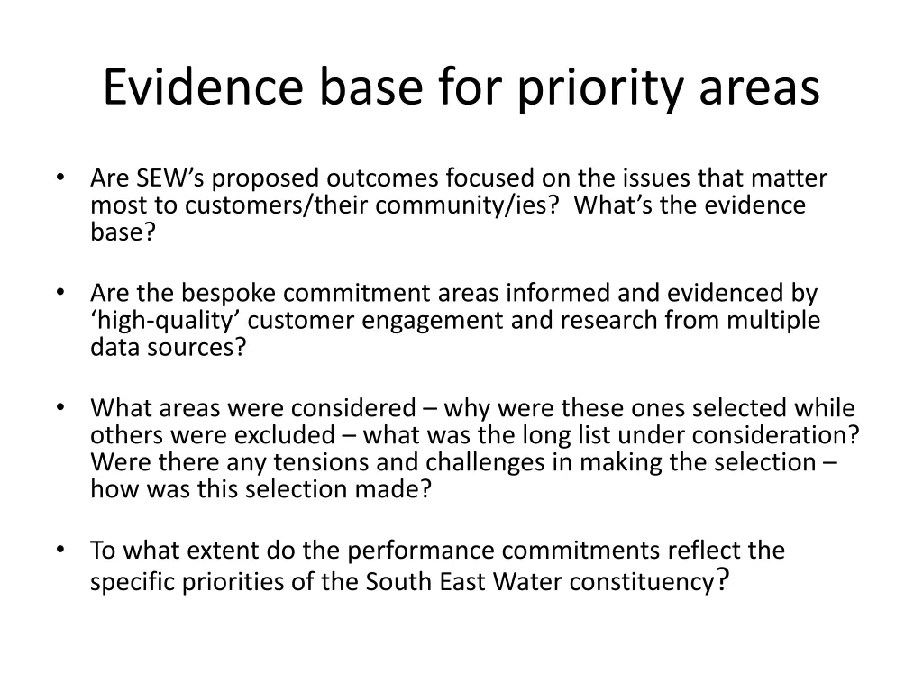 evidence base for priority areas