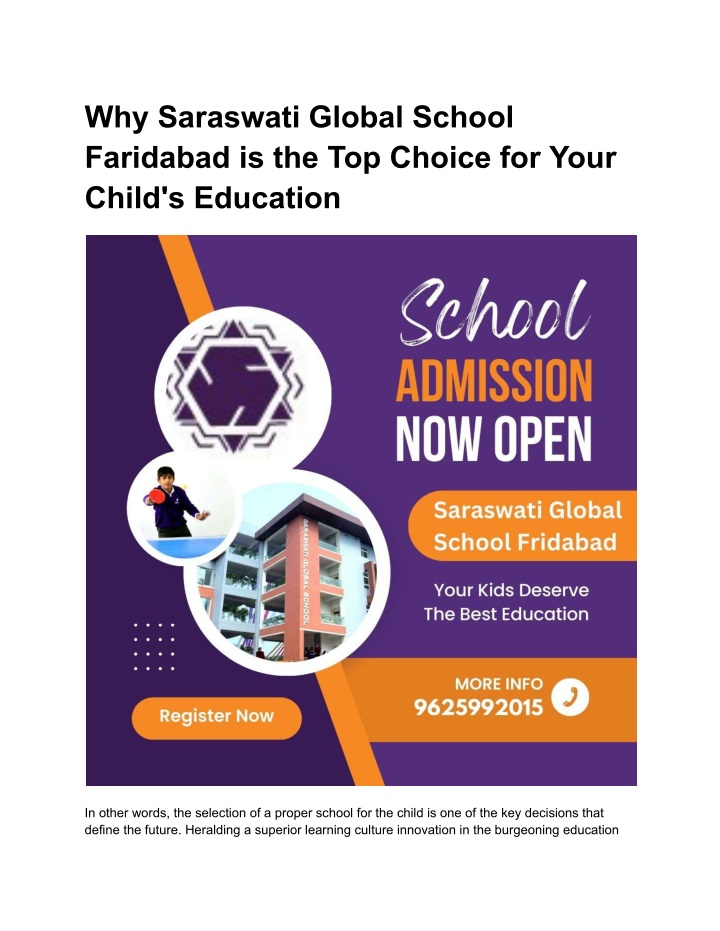 why saraswati global school faridabad