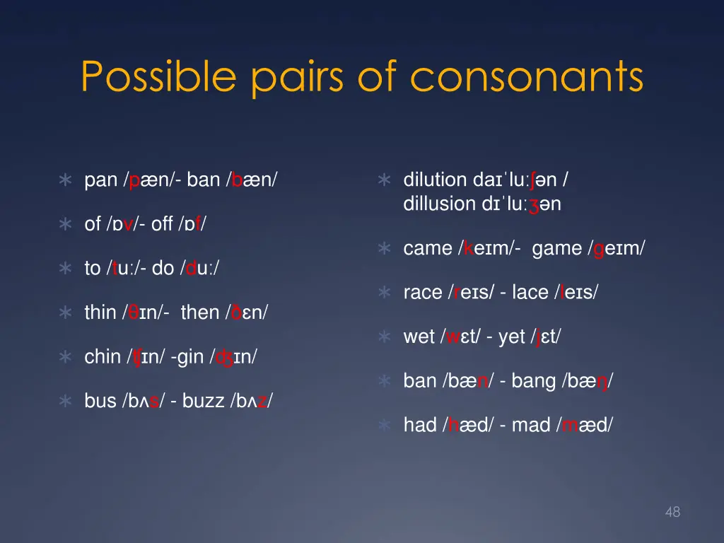 possible pairs of consonants