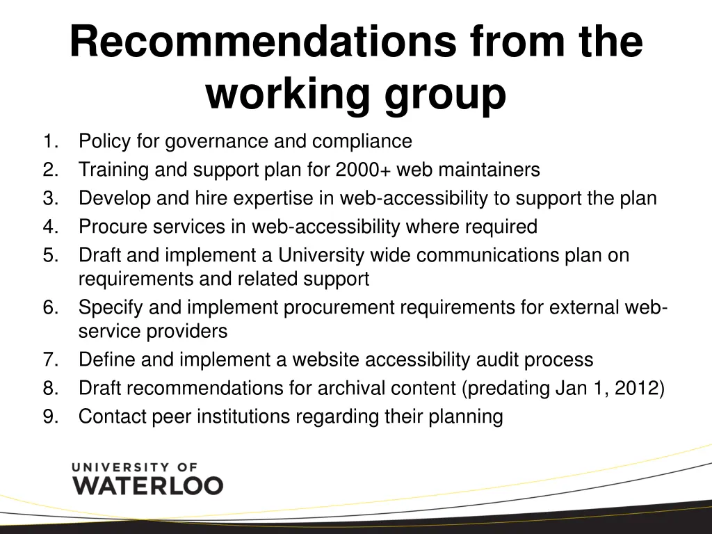 recommendations from the working group