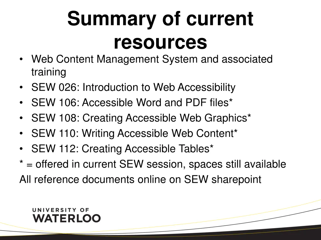 summary of current resources web content