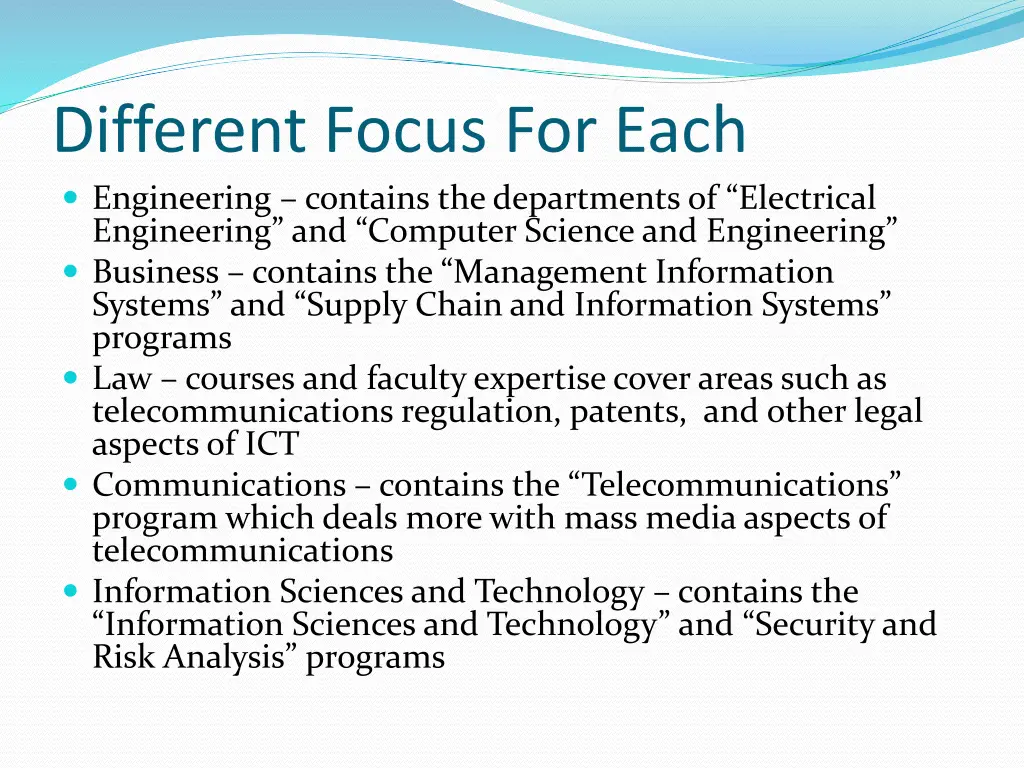 different focus for each engineering contains