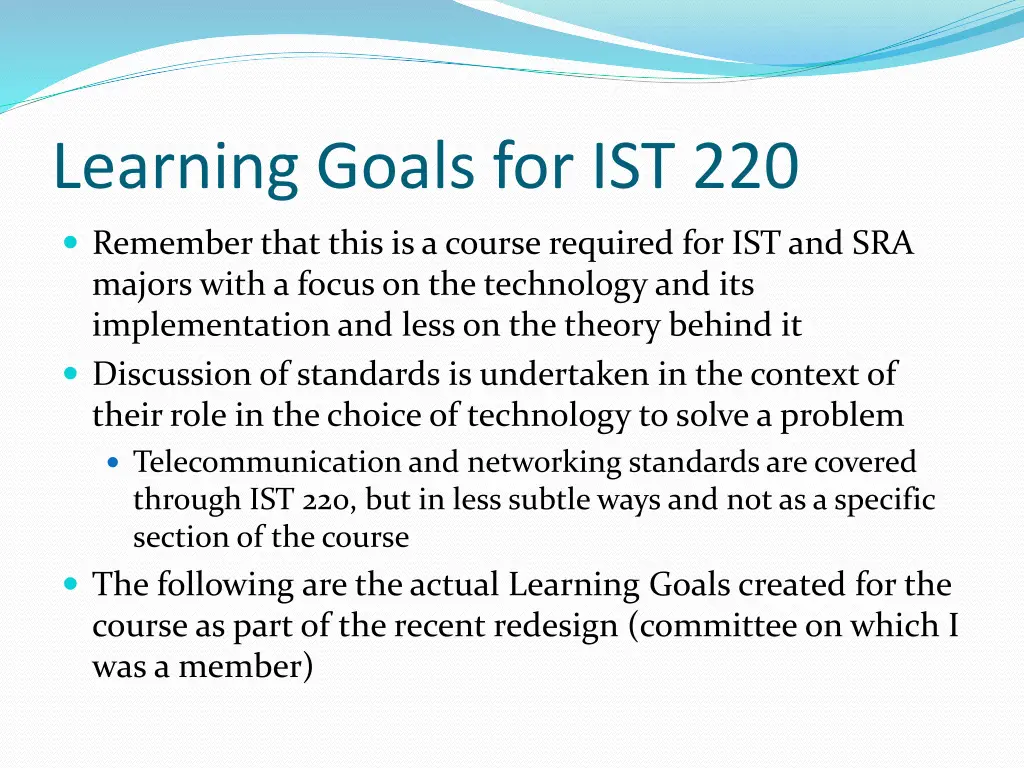 learning goals for ist 220