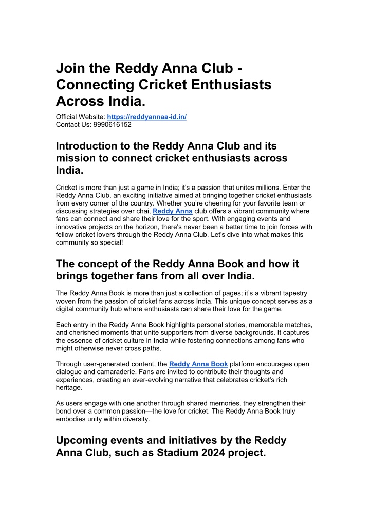 join the reddy anna club connecting cricket