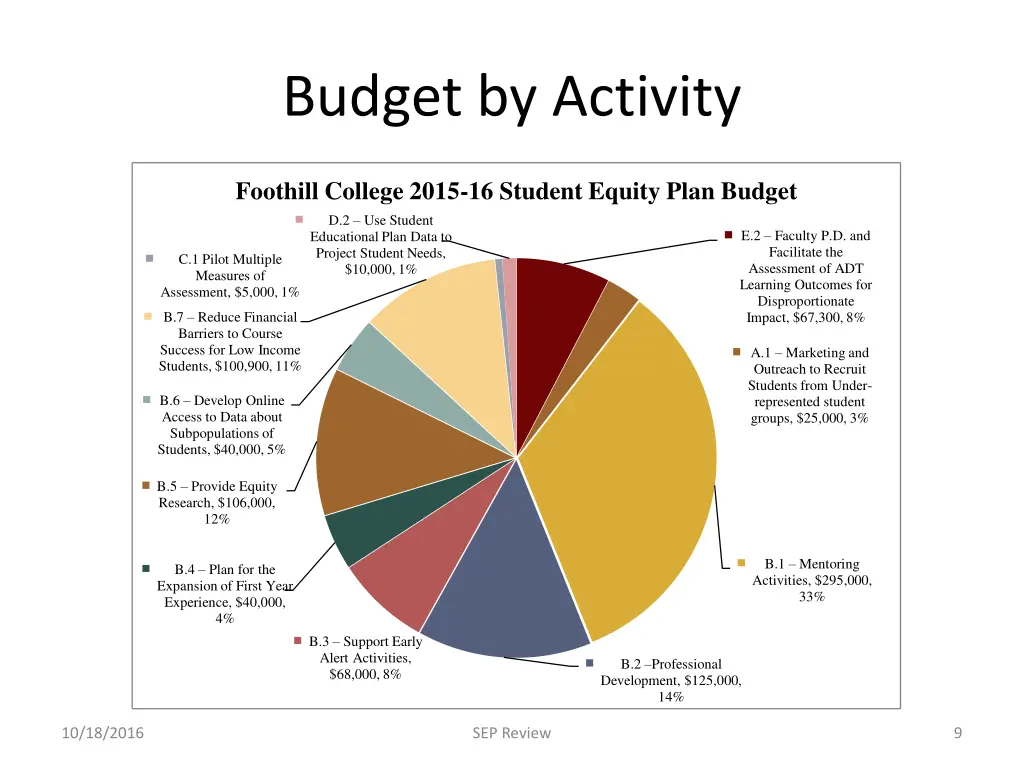 budget by activity