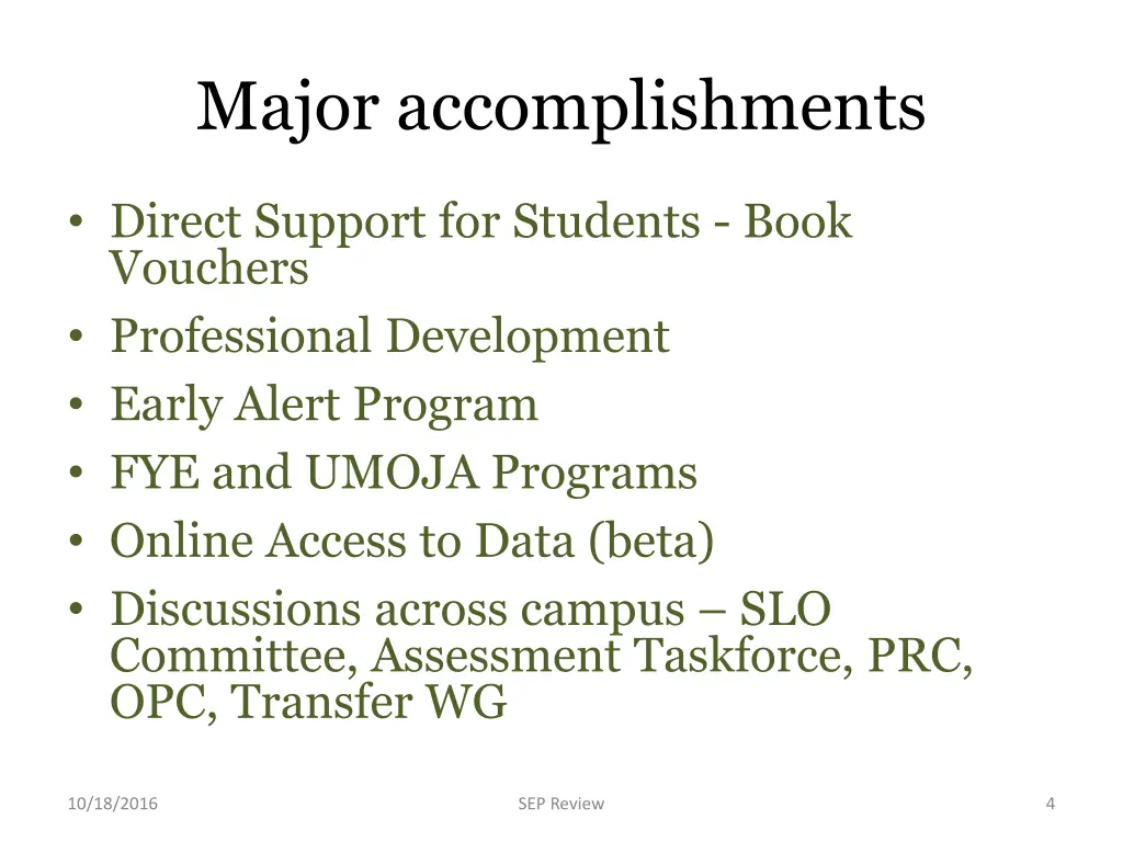 major accomplishments