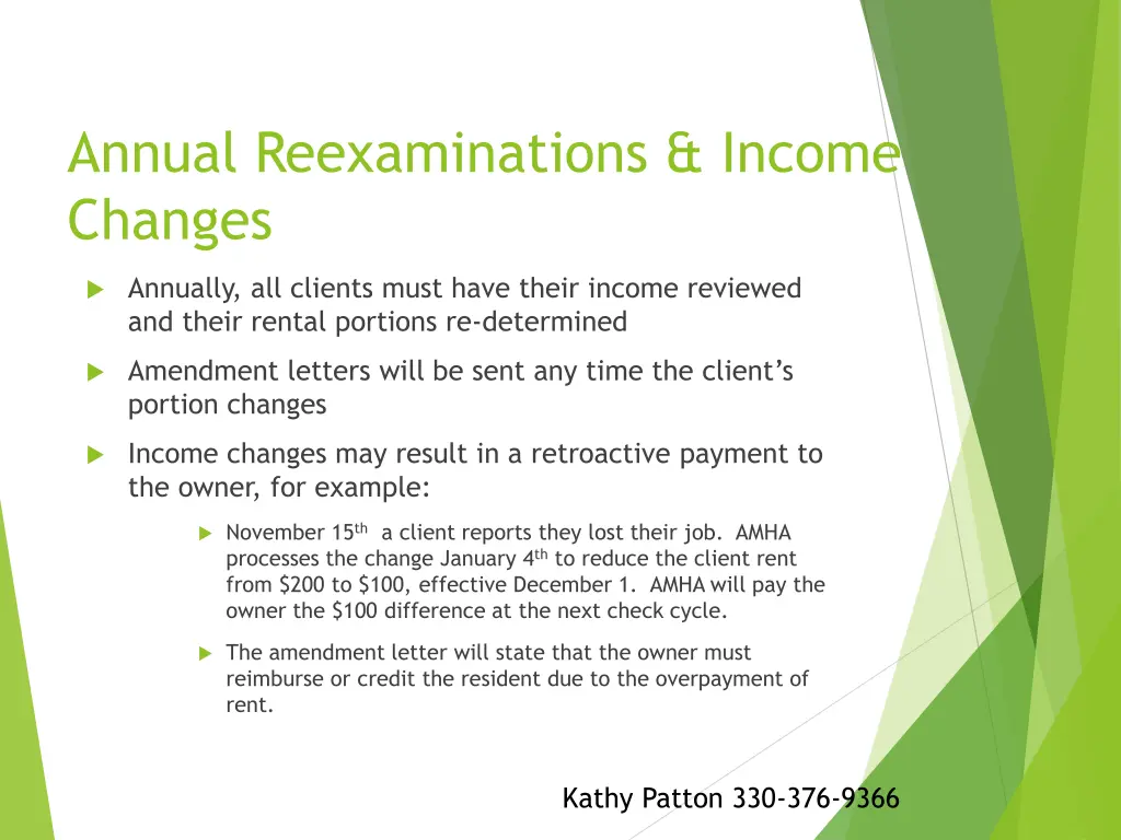 annual reexaminations income changes