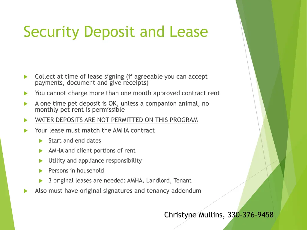 security deposit and lease