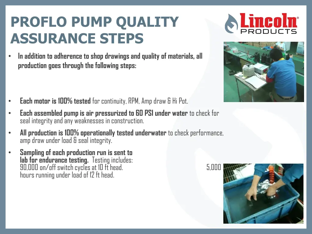 proflo pump quality assurance steps