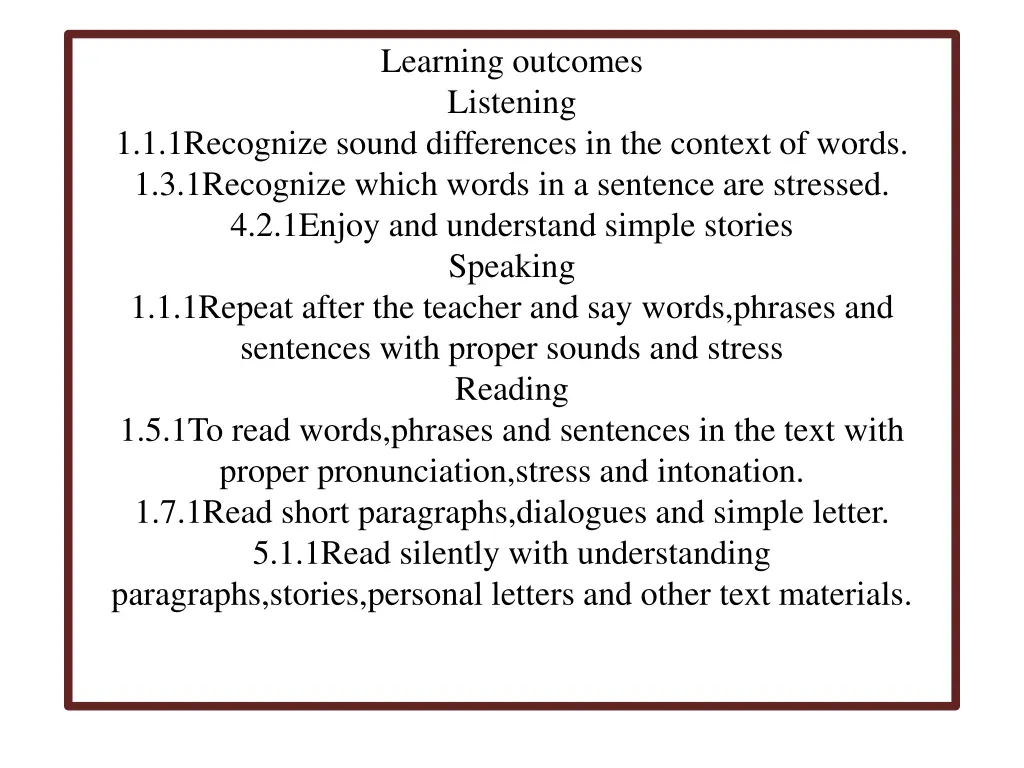 learning outcomes listening