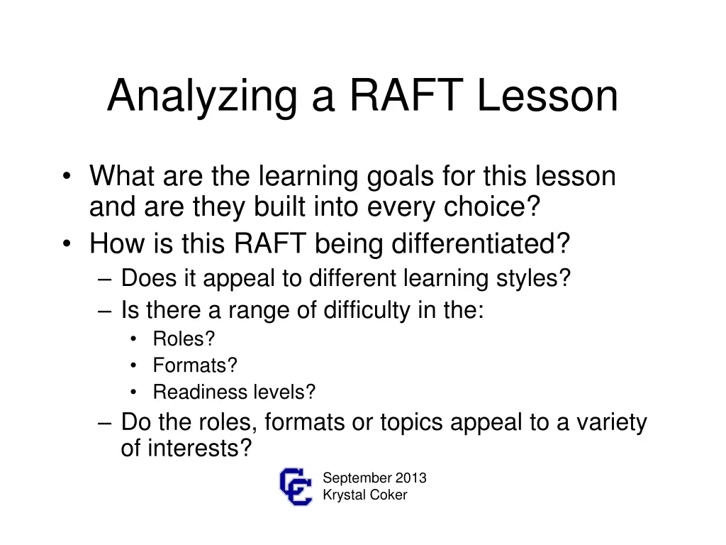 analyzing a raft lesson